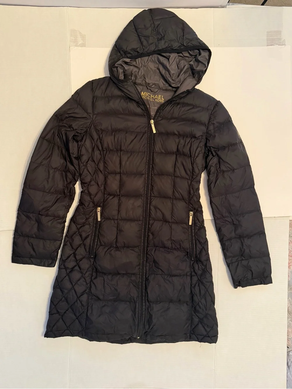 Michael Kors Black Hooded Quilted Long Puffer Coat